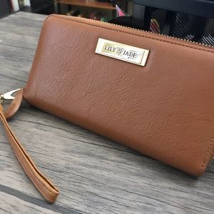 Lily jade Camel wallet with strap- blue lining